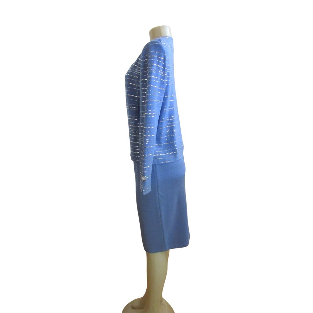 Vtg. St John Marie Gray Evening Blue Knit Skirt Suit w Rhinestones, Sz 4 & 6 - Picture 5 of 12